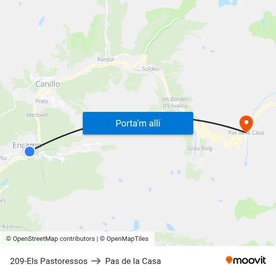 209-Els Pastoressos to Pas de la Casa map