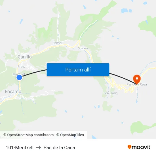 101-Meritxell to Pas de la Casa map