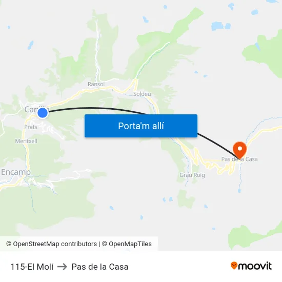 115-El Molí to Pas de la Casa map