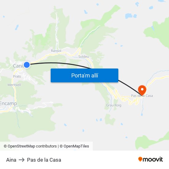 Aina to Pas de la Casa map