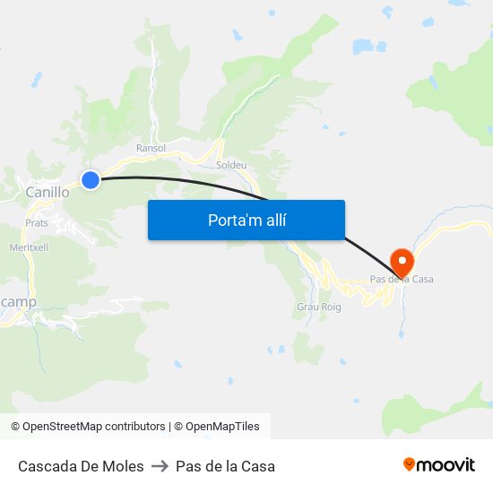 Cascada De Moles to Pas de la Casa map