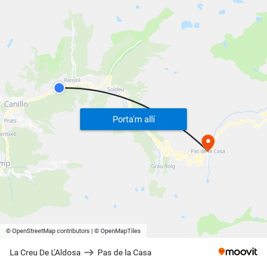 La Creu De L'Aldosa to Pas de la Casa map