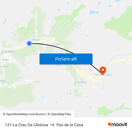 131-La Creu De L'Aldosa to Pas de la Casa map