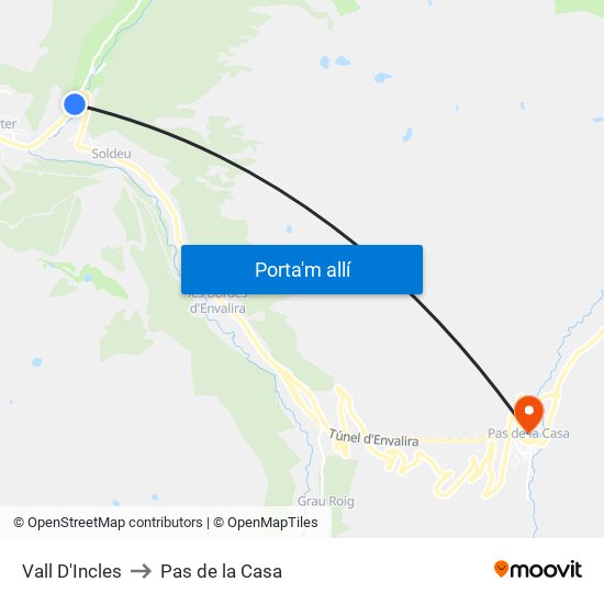 Vall D'Incles to Pas de la Casa map