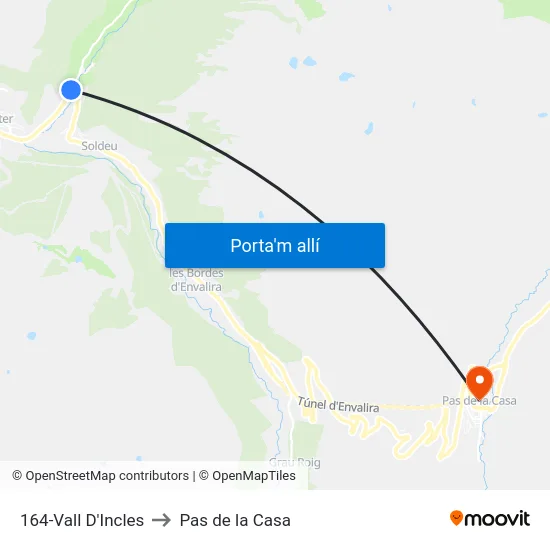 164-Vall D'Incles to Pas de la Casa map