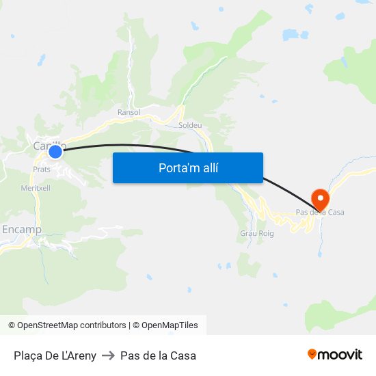 Plaça De L'Areny to Pas de la Casa map