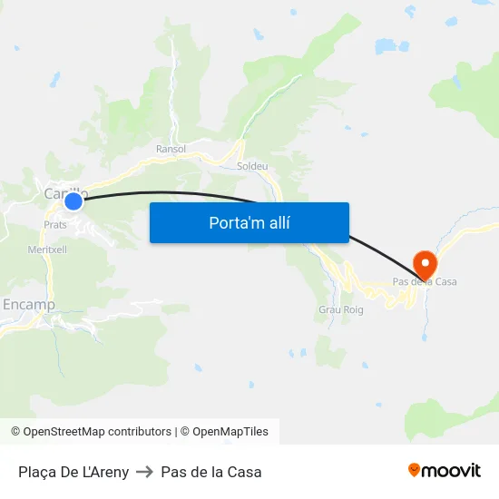 114-Plaça De L'Areny to Pas de la Casa map