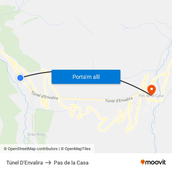 Túnel D'Envalira to Pas de la Casa map