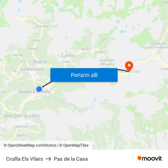 Cruïlla Els Vilars to Pas de la Casa map