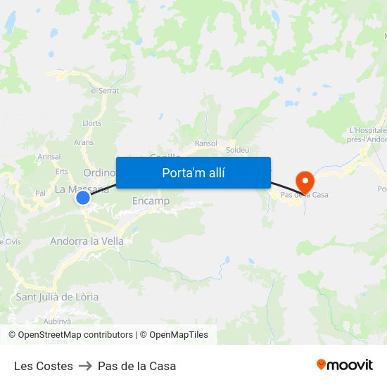 Les Costes to Pas de la Casa map
