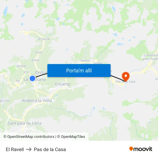 El Ravell to Pas de la Casa map