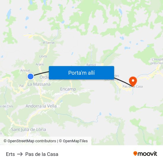 Erts to Pas de la Casa map