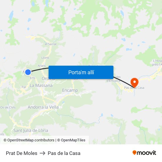 Prat De Moles to Pas de la Casa map