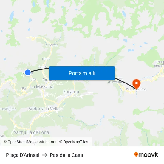 Plaça D'Arinsal to Pas de la Casa map
