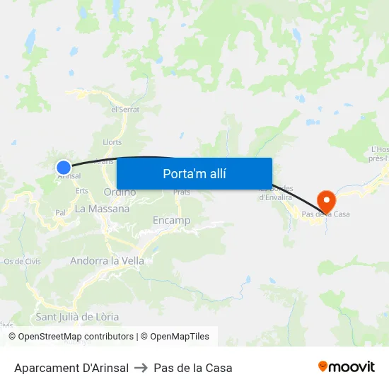 Aparcament D'Arinsal to Pas de la Casa map