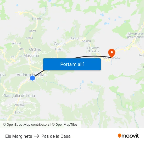 Els Marginets to Pas de la Casa map