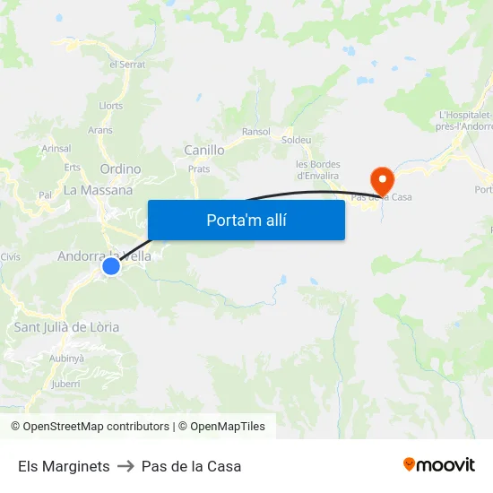 Els Marginets to Pas de la Casa map
