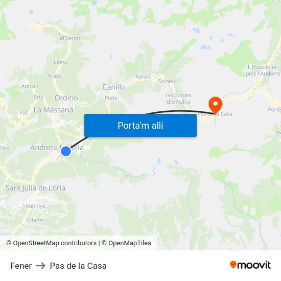 Fener to Pas de la Casa map