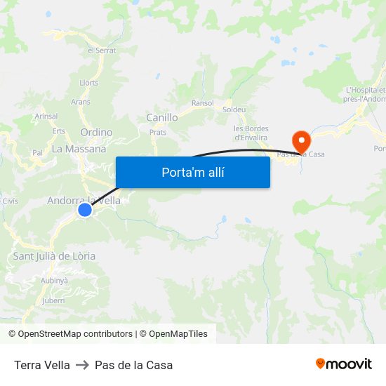 Terra Vella to Pas de la Casa map