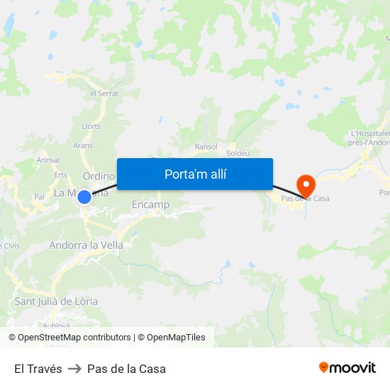 El Través to Pas de la Casa map