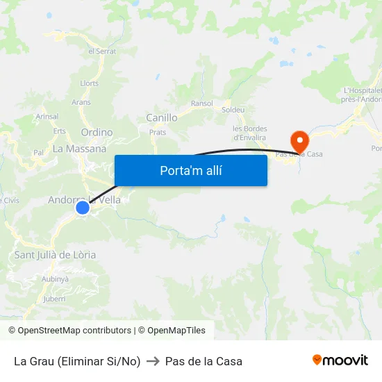 La Grau to Pas de la Casa map