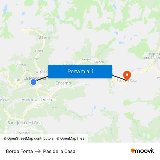 Borda Fonta to Pas de la Casa map