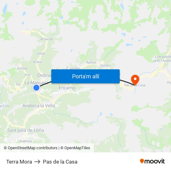 Terra Mora to Pas de la Casa map