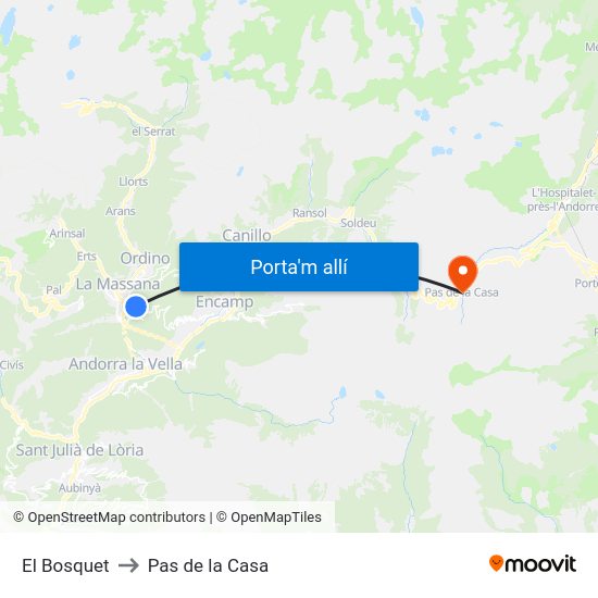 El Bosquet to Pas de la Casa map