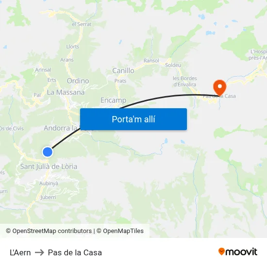 L'Aern to Pas de la Casa map