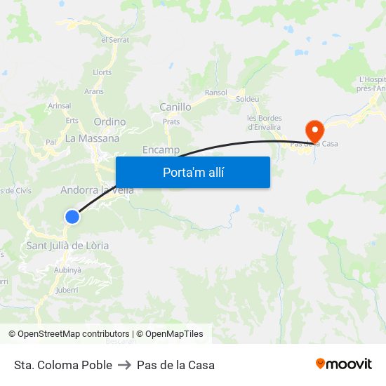 Sta. Coloma Poble to Pas de la Casa map