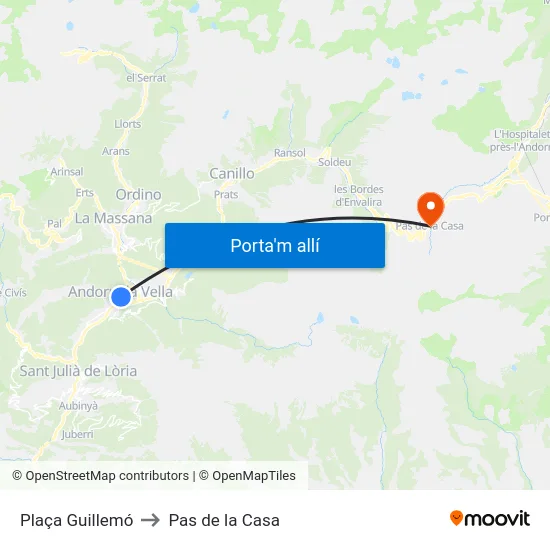 Plaça Guillemó to Pas de la Casa map