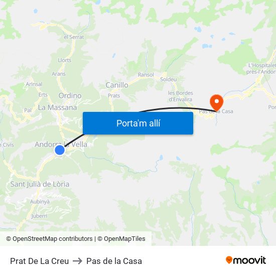 Prat De La Creu to Pas de la Casa map