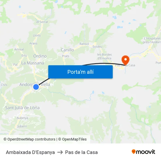 Ambaixada D'Espanya to Pas de la Casa map