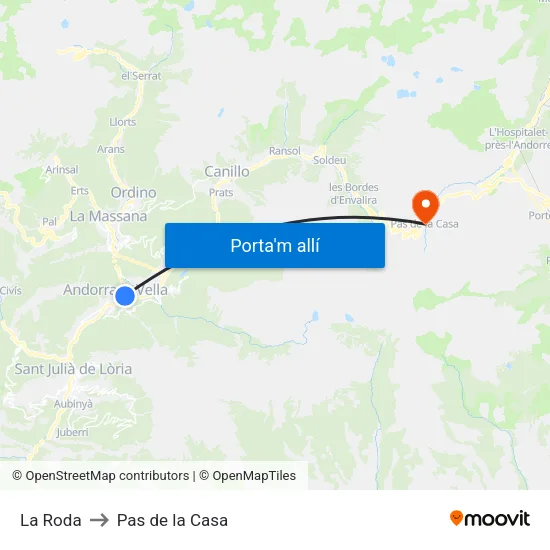 La Roda to Pas de la Casa map