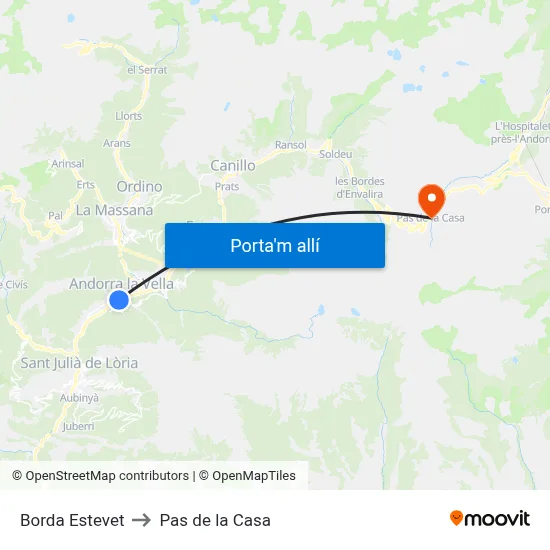 Borda Estevet to Pas de la Casa map