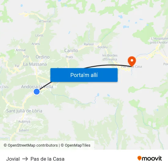 Jovial to Pas de la Casa map