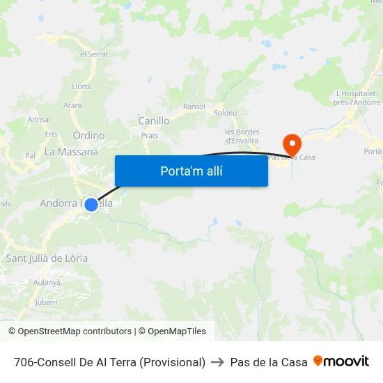 706-Consell De Al Terra (Provisional) to Pas de la Casa map