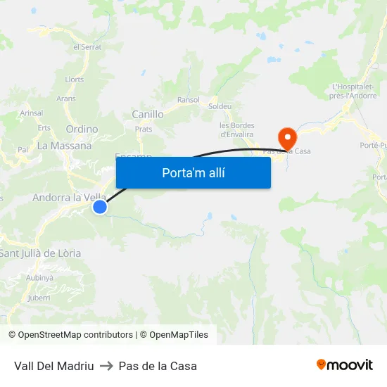 Vall Del Madriu to Pas de la Casa map