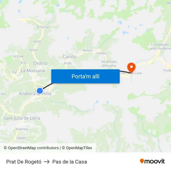Prat De Rogetó to Pas de la Casa map