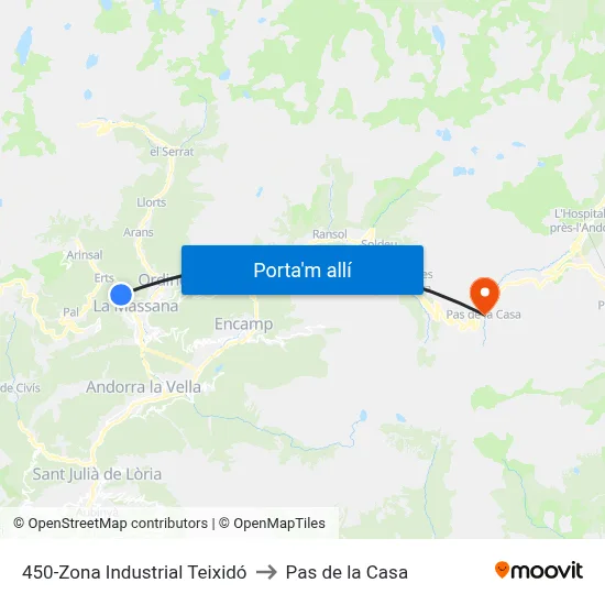450-Zona Industrial Teixidó to Pas de la Casa map