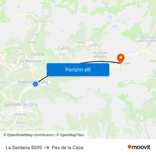 La Sardana to Pas de la Casa map