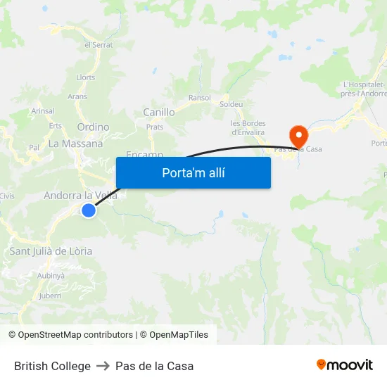British College to Pas de la Casa map