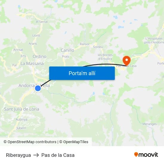 Riberaygua to Pas de la Casa map