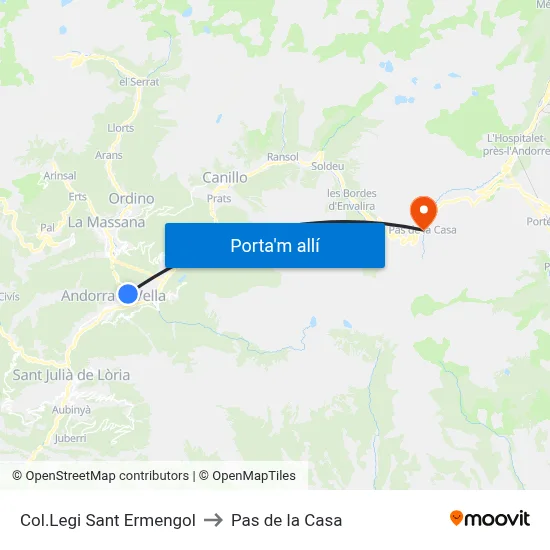 Col.Legi Sant Ermengol to Pas de la Casa map