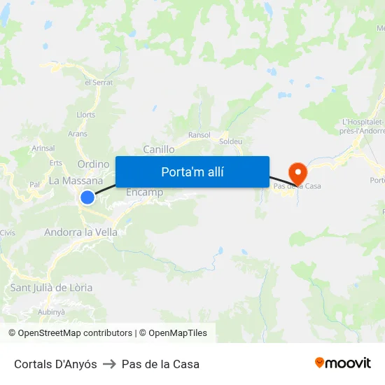 Cortals D'Anyós to Pas de la Casa map