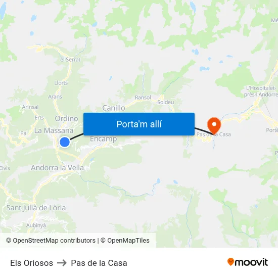 Els Oriosos to Pas de la Casa map