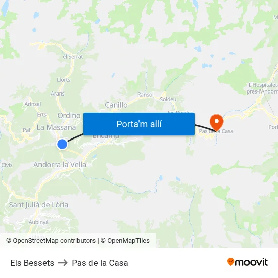 Els Bessets to Pas de la Casa map