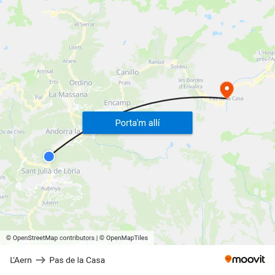 L'Aern to Pas de la Casa map