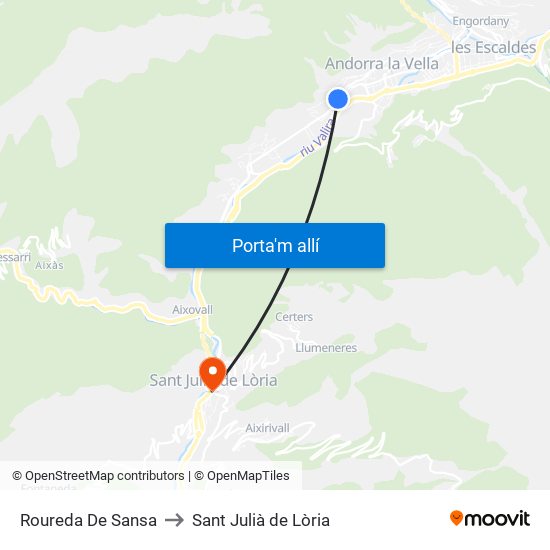 Roureda De Sansa to Sant Julià de Lòria map