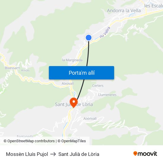 Mossèn Lluís Pujol to Sant Julià de Lòria map